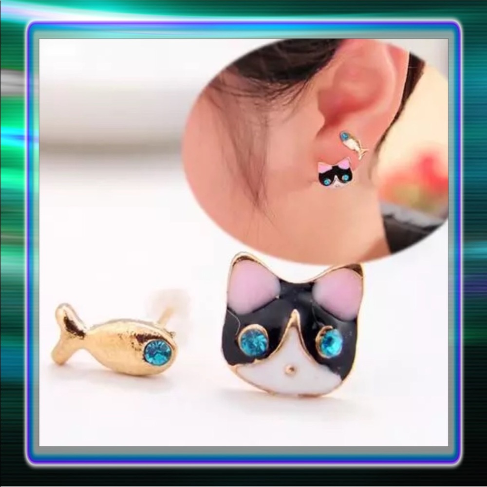 Cat & Fish Earrings - Picture 2 of 8